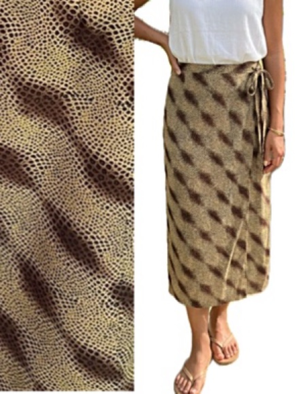 Calypso Sarong Wrap Midi Skirt Womens Size 29 M Brown Spotted Geometric Print